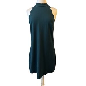 Fortune & Ivy Scallop High Neck Halter Stretch Dress Women's L Teal Stretch Boho